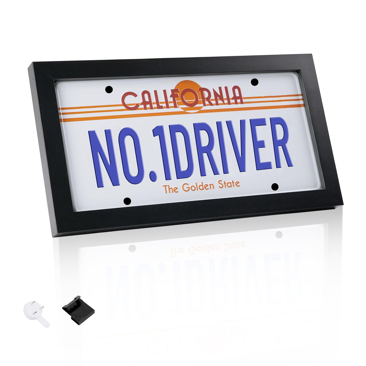 Yuzhrao matte black license frame with wood panel for stylish wall display
