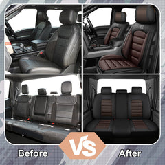 YWZQ full set seat covers front-row detail highlights breathable leather surface for comfort