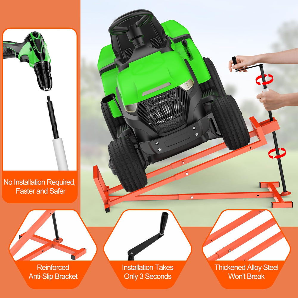 YXFAIRY lift anti-slip base highlights secure support during mower maintenance