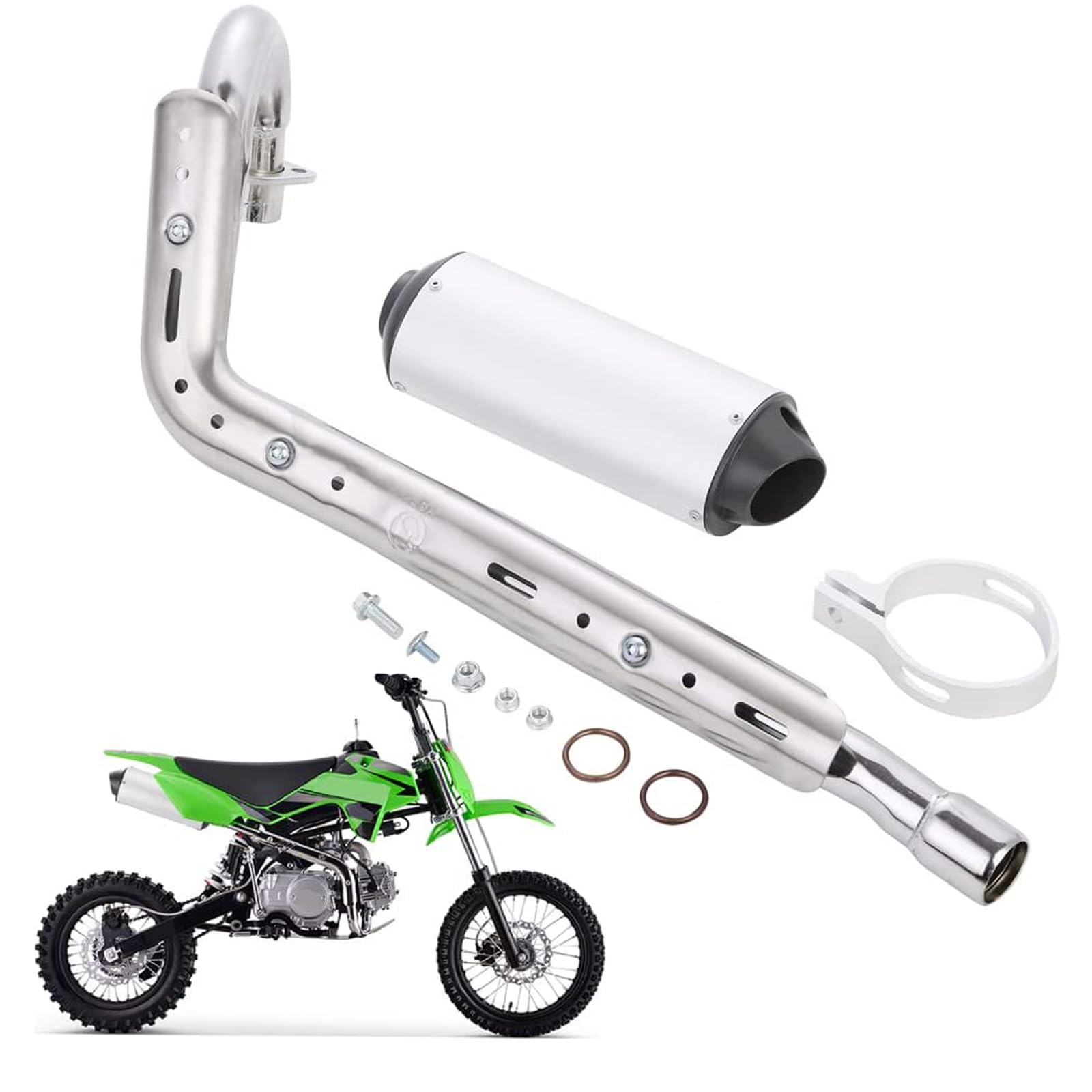 YYCKE 28mm exhaust muffler enhances sound and style on compatible dirt bikes.