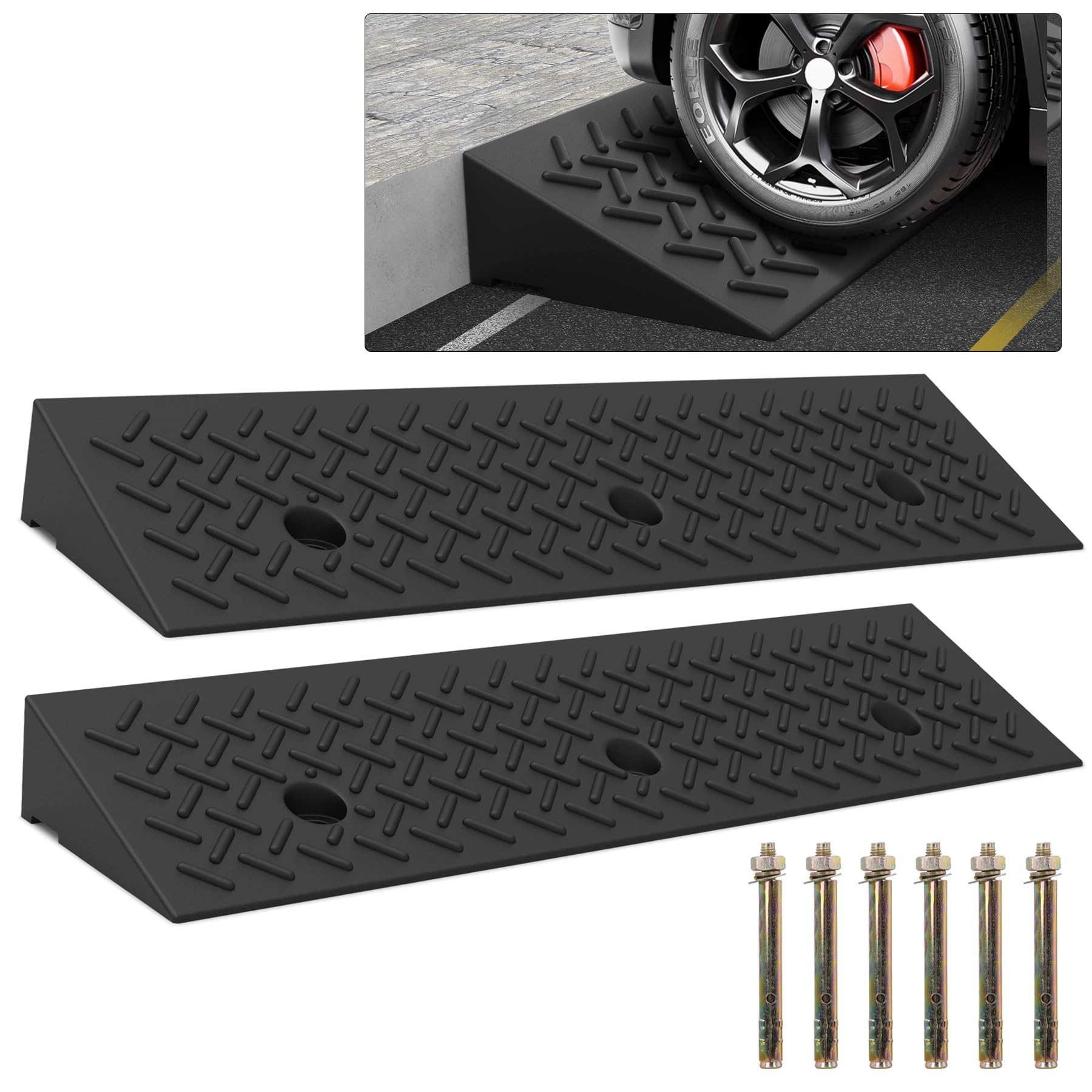 YZHUPTE 2pcs curb ramps for driveways with textured non-slip surface