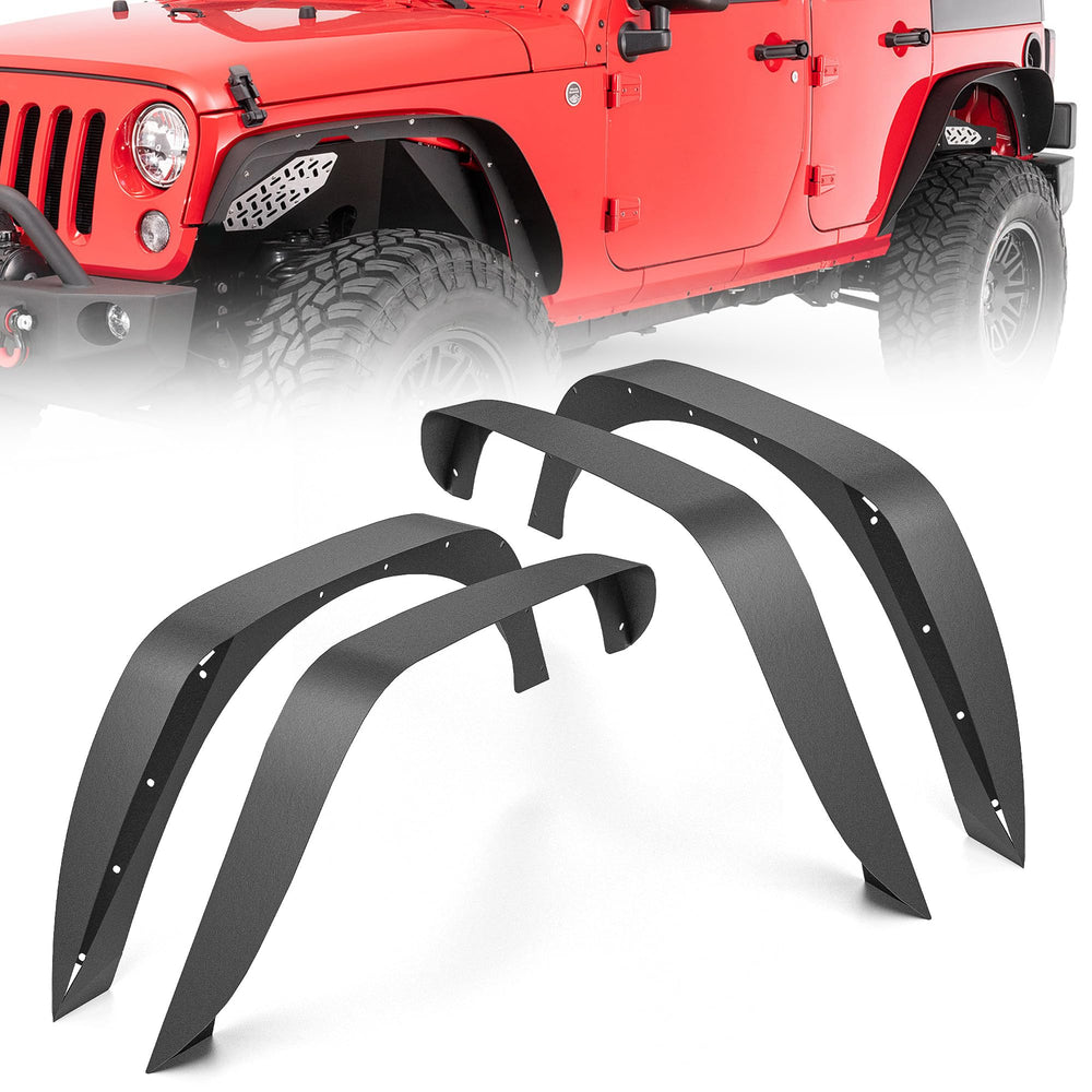 YZONA JK front fender flare in textured black protects wheel wells from mud and rocks.