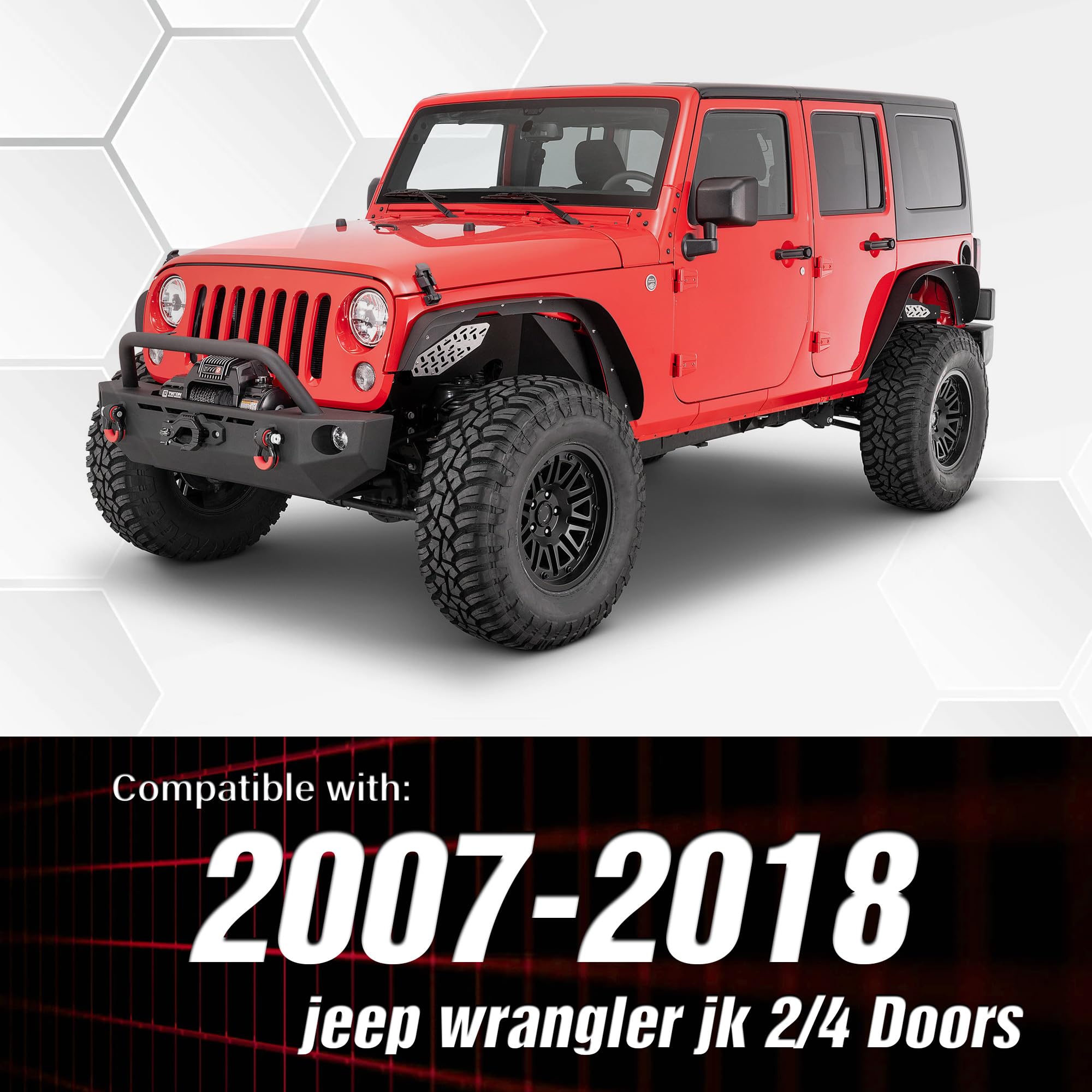YZONA JK rear fender flare in textured black shields rear wheels from debris.
