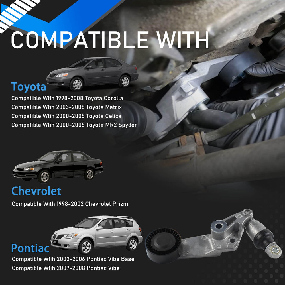 Package includes belt and tensioner for quick replacement.