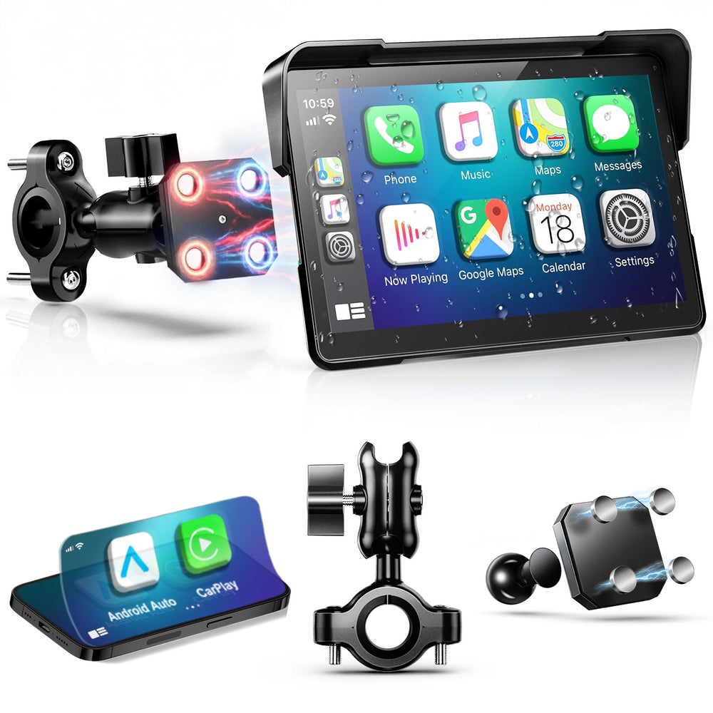 YZW 7-inch wireless CarPlay screen for motorcycles, clear on-road navigation