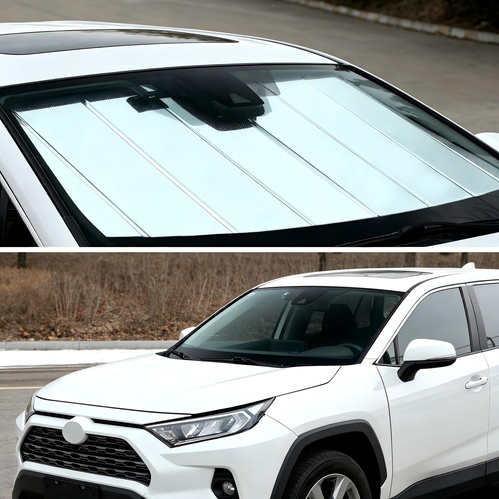 YZZWATW windshield sun shade stored in bag ready for outdoor parking