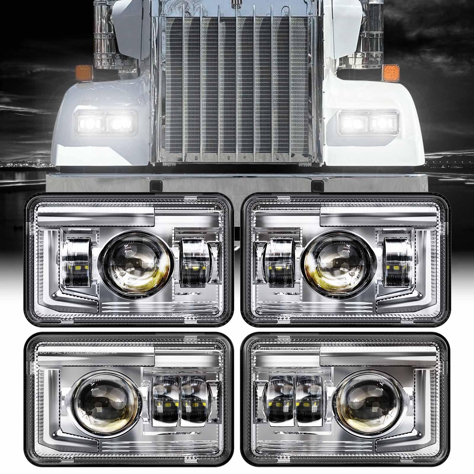 Z-OFFROAD 4x6 headlights front view in chrome housing, enhanced visibility.