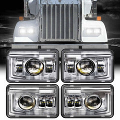 Z-OFFROAD 4x6 headlights front view in chrome housing, enhanced visibility.