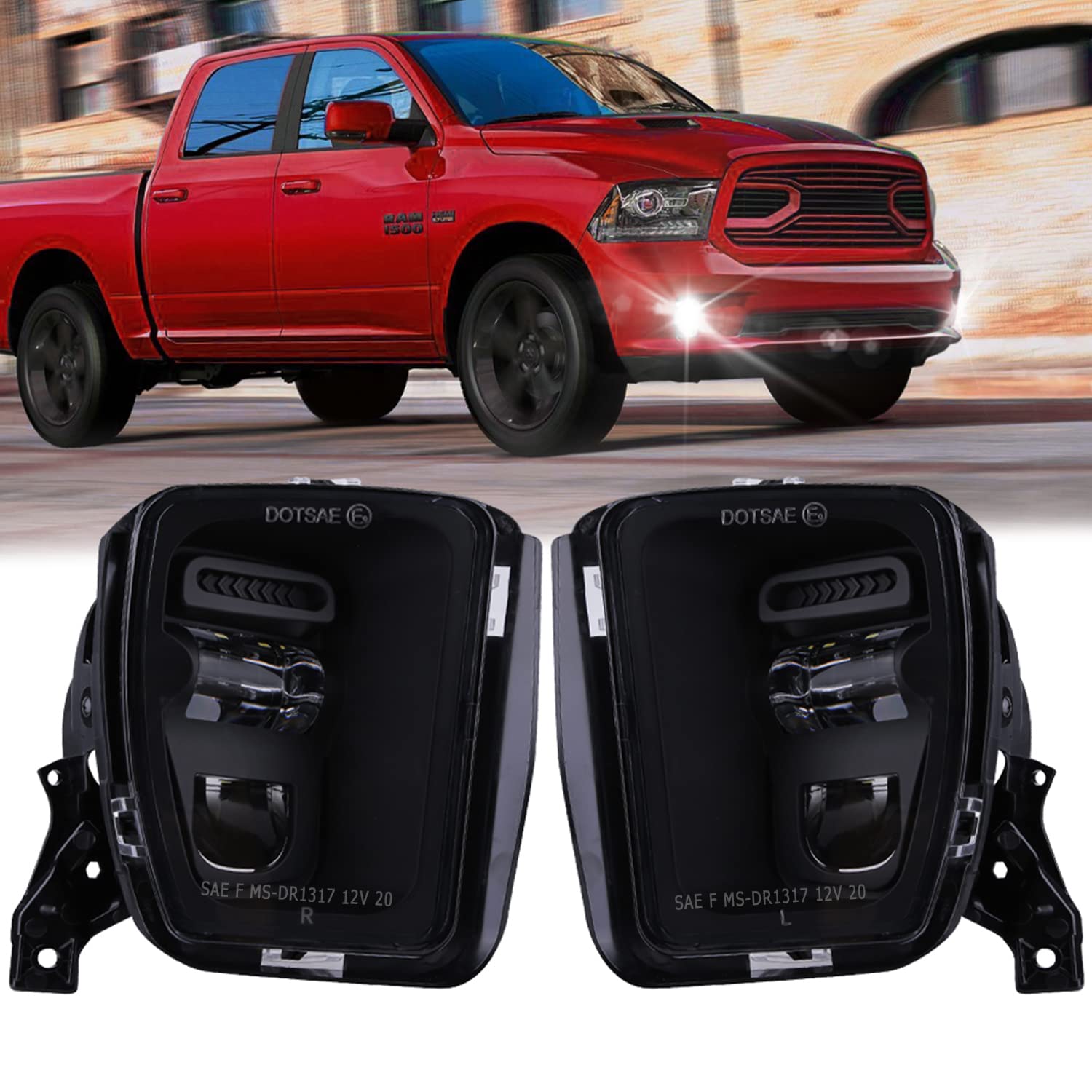 Z-OFFROAD LED fog lights front view for Dodge Ram 1500 improve visibility at night