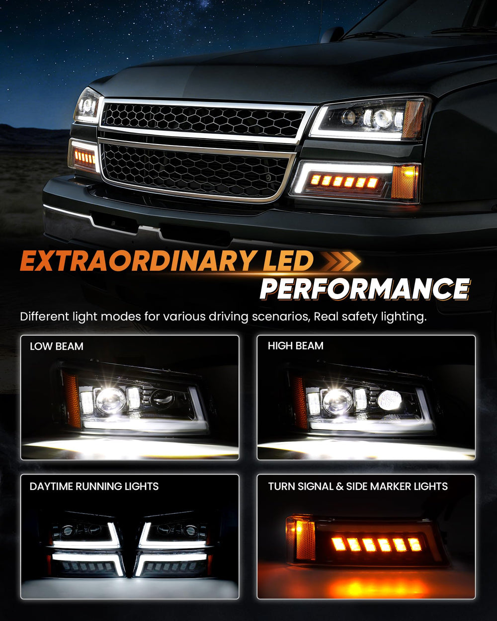Z-OFFROAD LED headlights highlight the distinctive Z-beam pattern for clear road lighting
