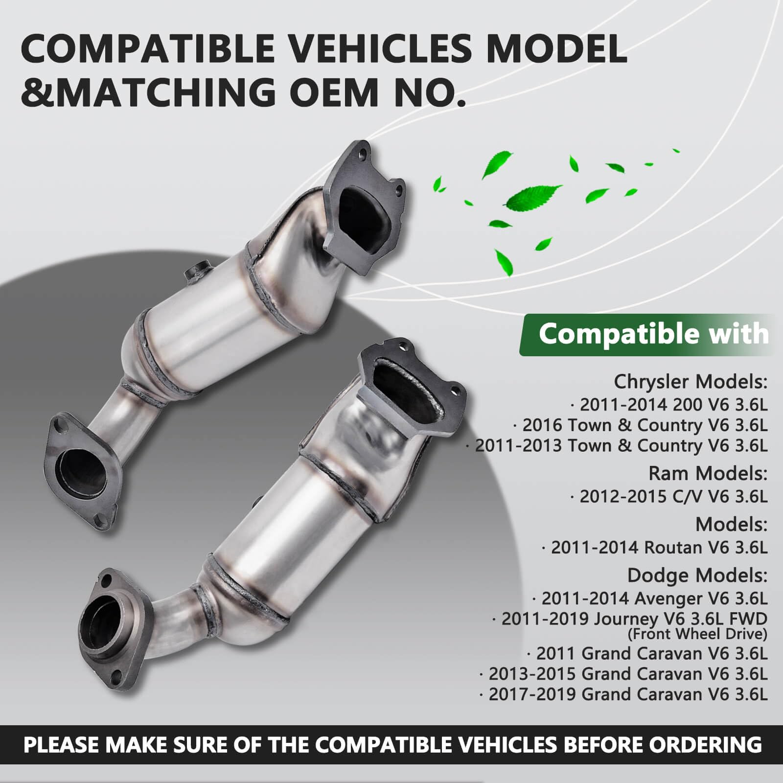 ZAIGANMA 3.6L V6 catalytic converter for Dodge Grand Caravan and Journey.