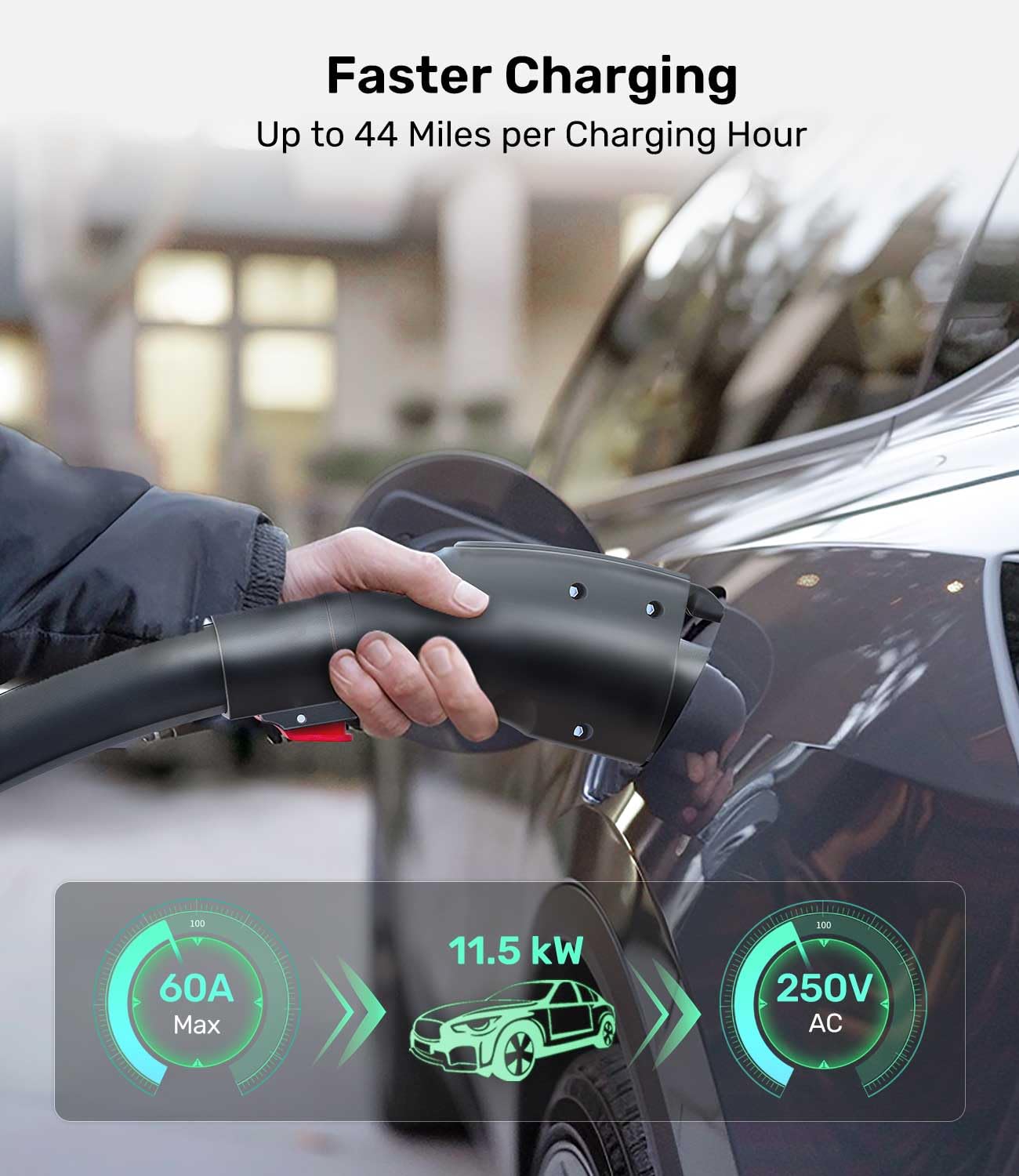 Zanch Tesla to J1772 close-up shows IP65 seals and safety features