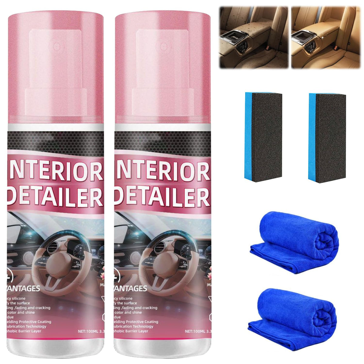 ZannWnm Car Interior Detail Polishing Cleaner 2pc bottles shine dashboards.
