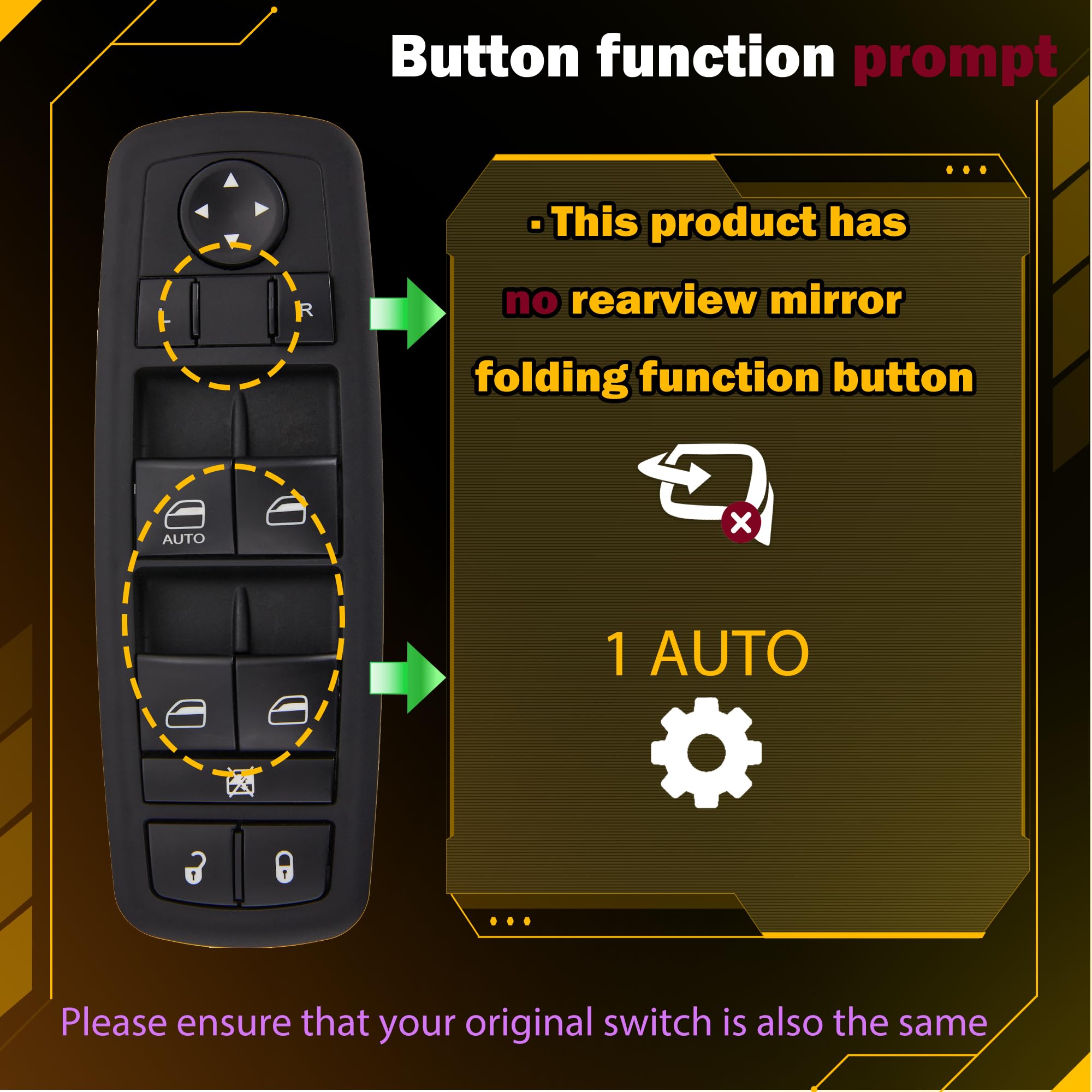 ZAPOSTS driver-side switch with green backlight for easy visibility