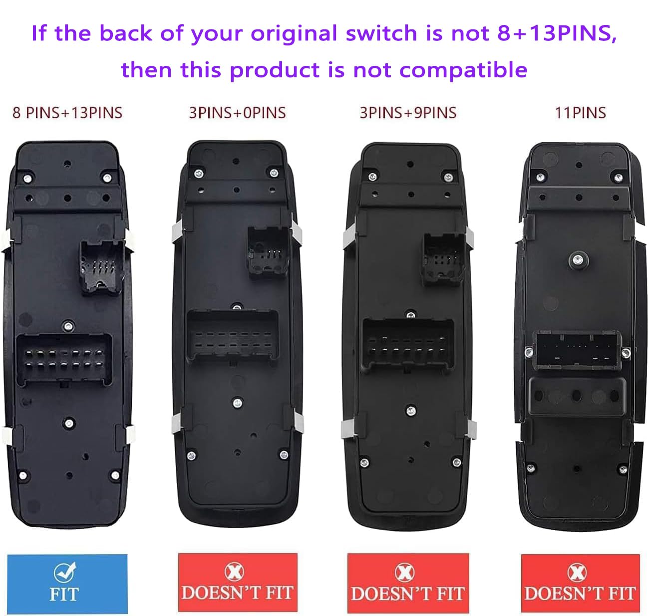 Back view showing 8+13 pin configuration for ZAPOSTS switch.