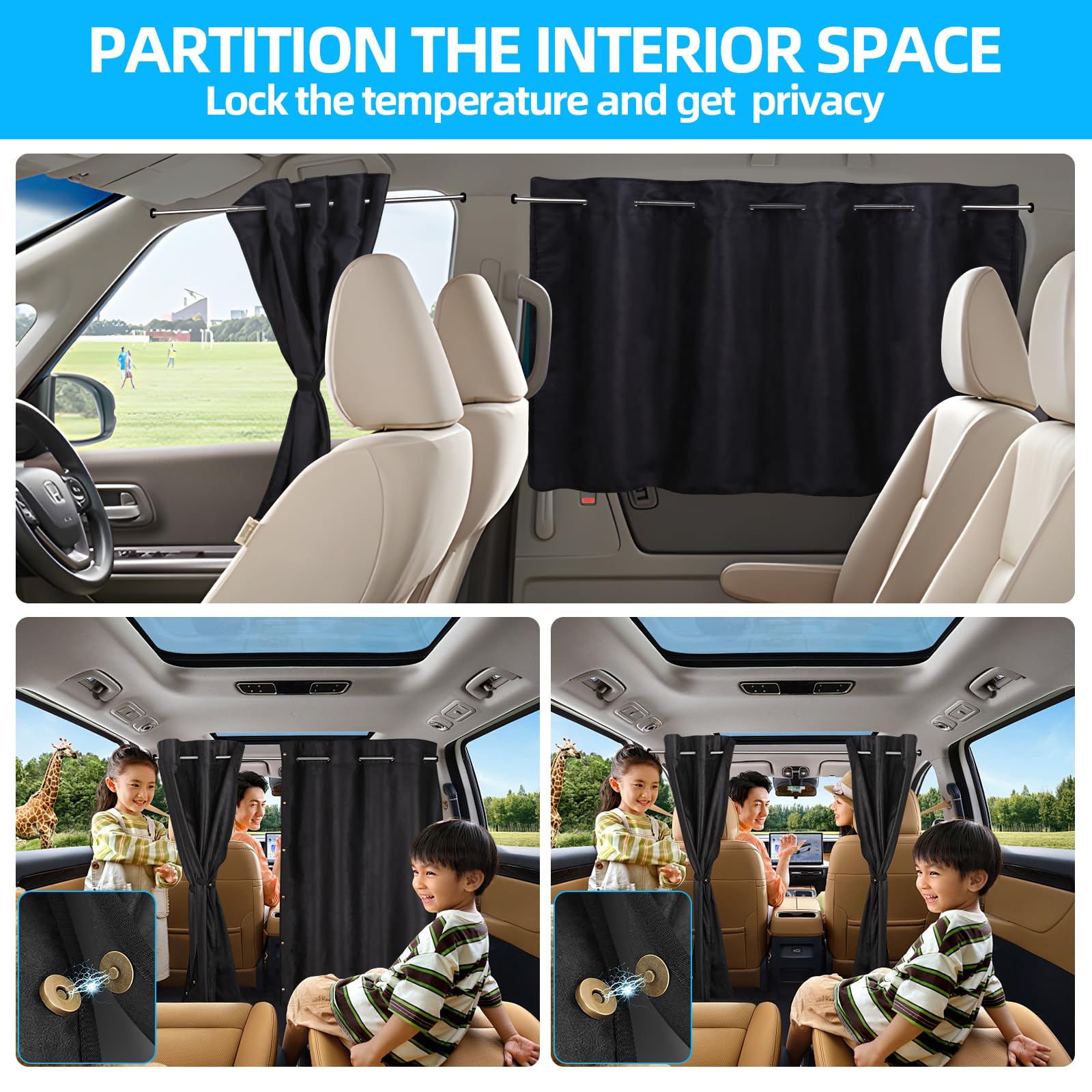 ZATOOTO telescopic rod adjustment enables a snug fit across most cars.