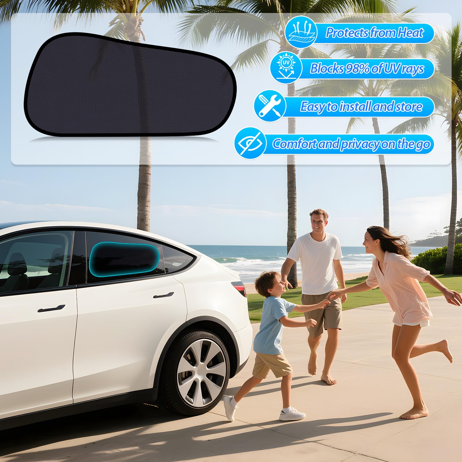 ZATOOTO reinforced edge shade withstands repeated installation on Model Y