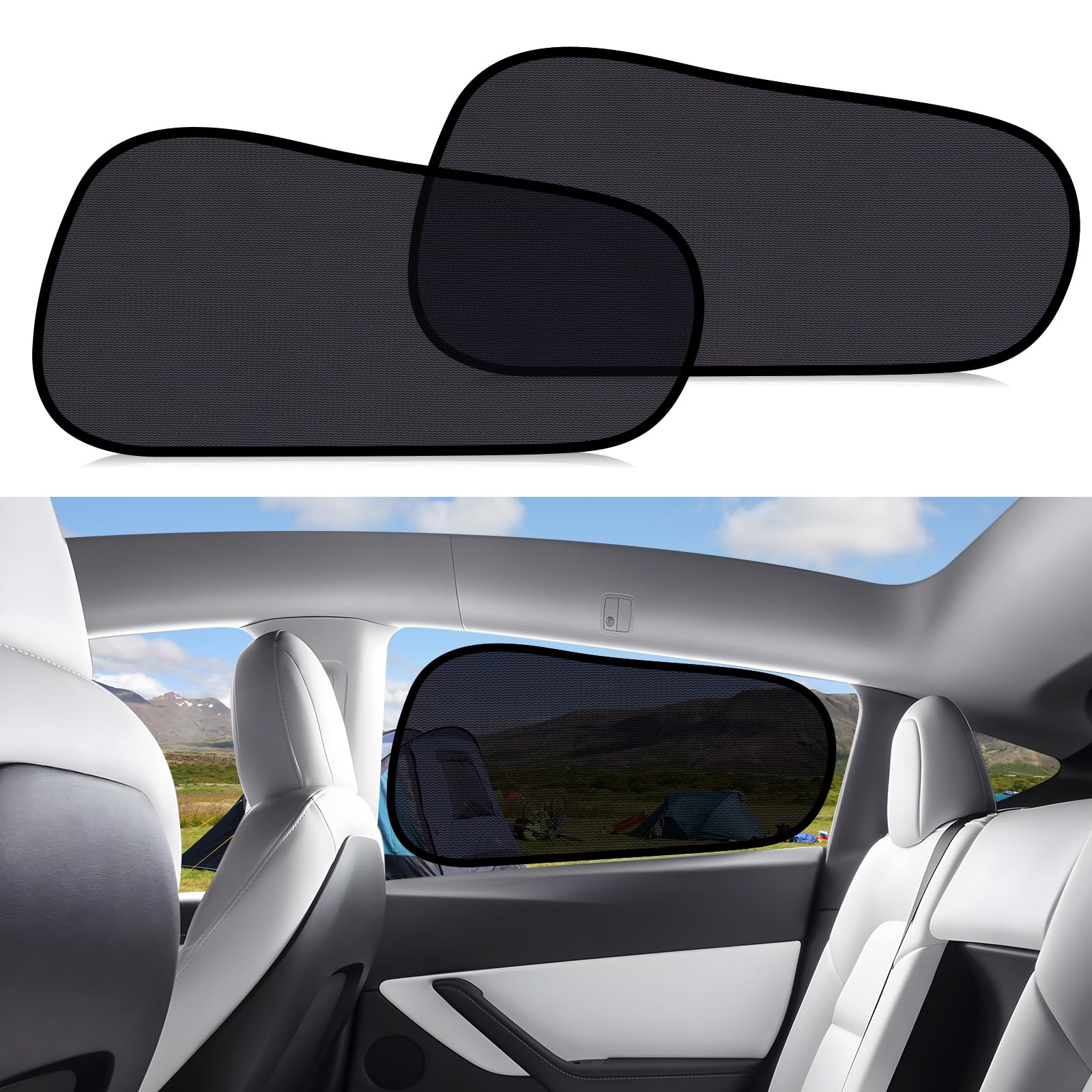ZATOOTO Tesla Model Y front window shade protecting from sun while driving