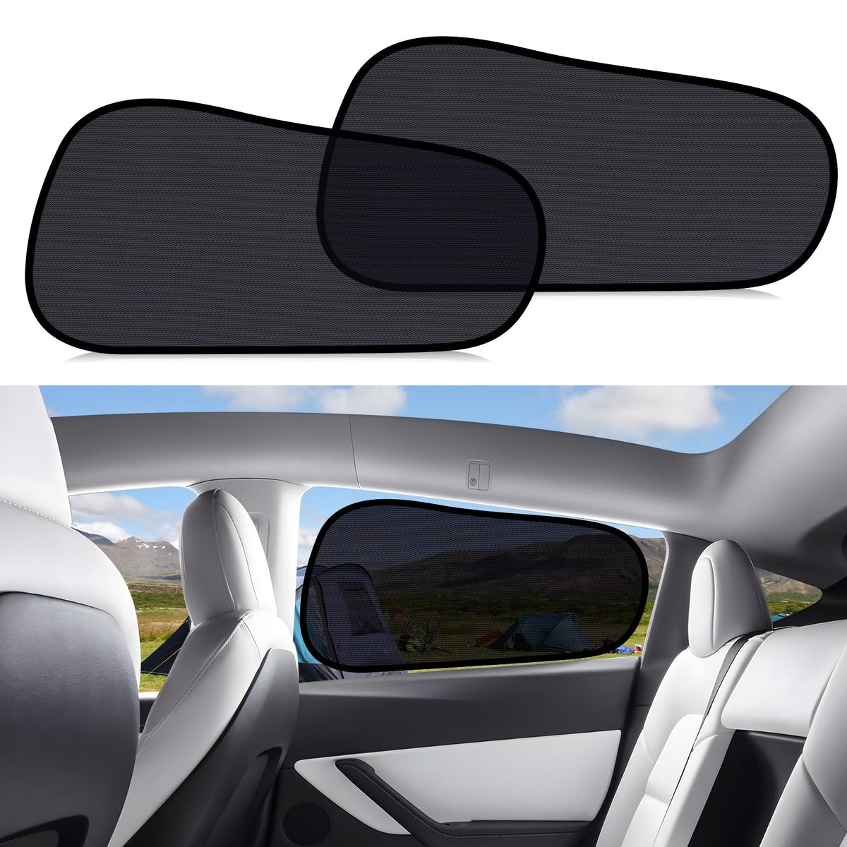 ZATOOTO Tesla Model Y front window shade protecting from sun while driving
