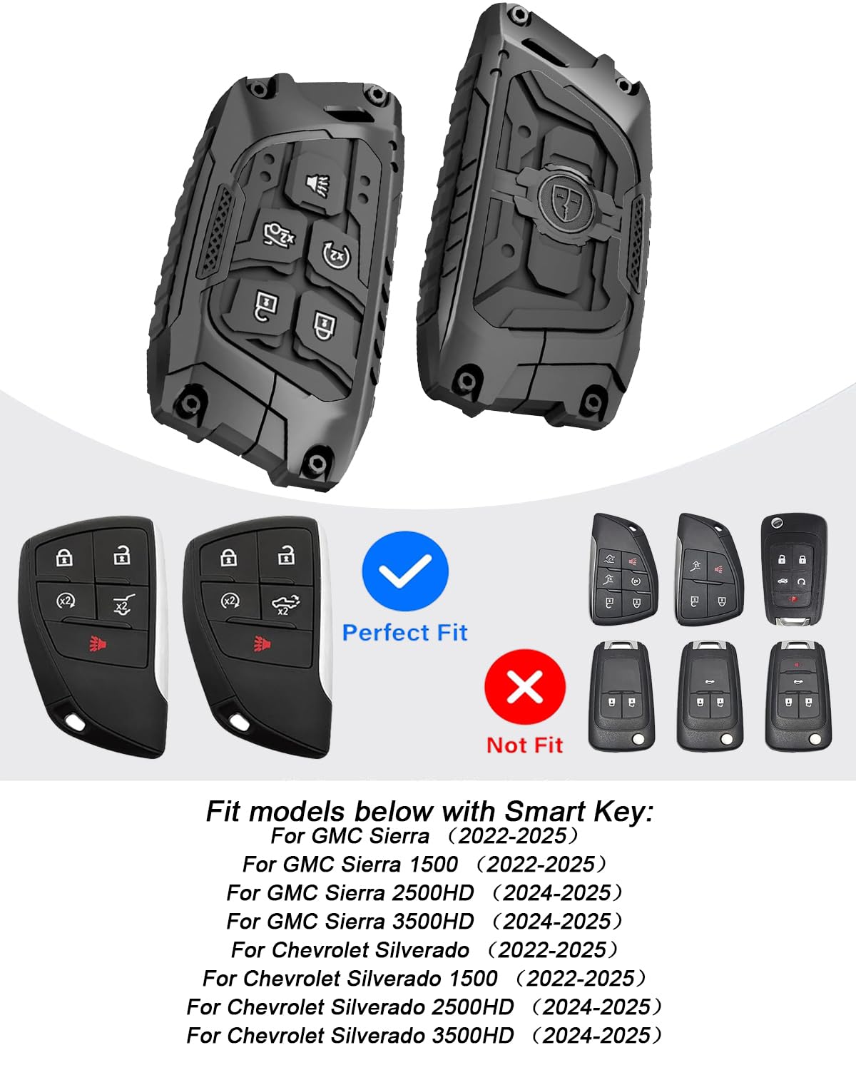 ZAZCQIL Chevy Silverado 1500 5-button fob cover guards with unobstructed signals
