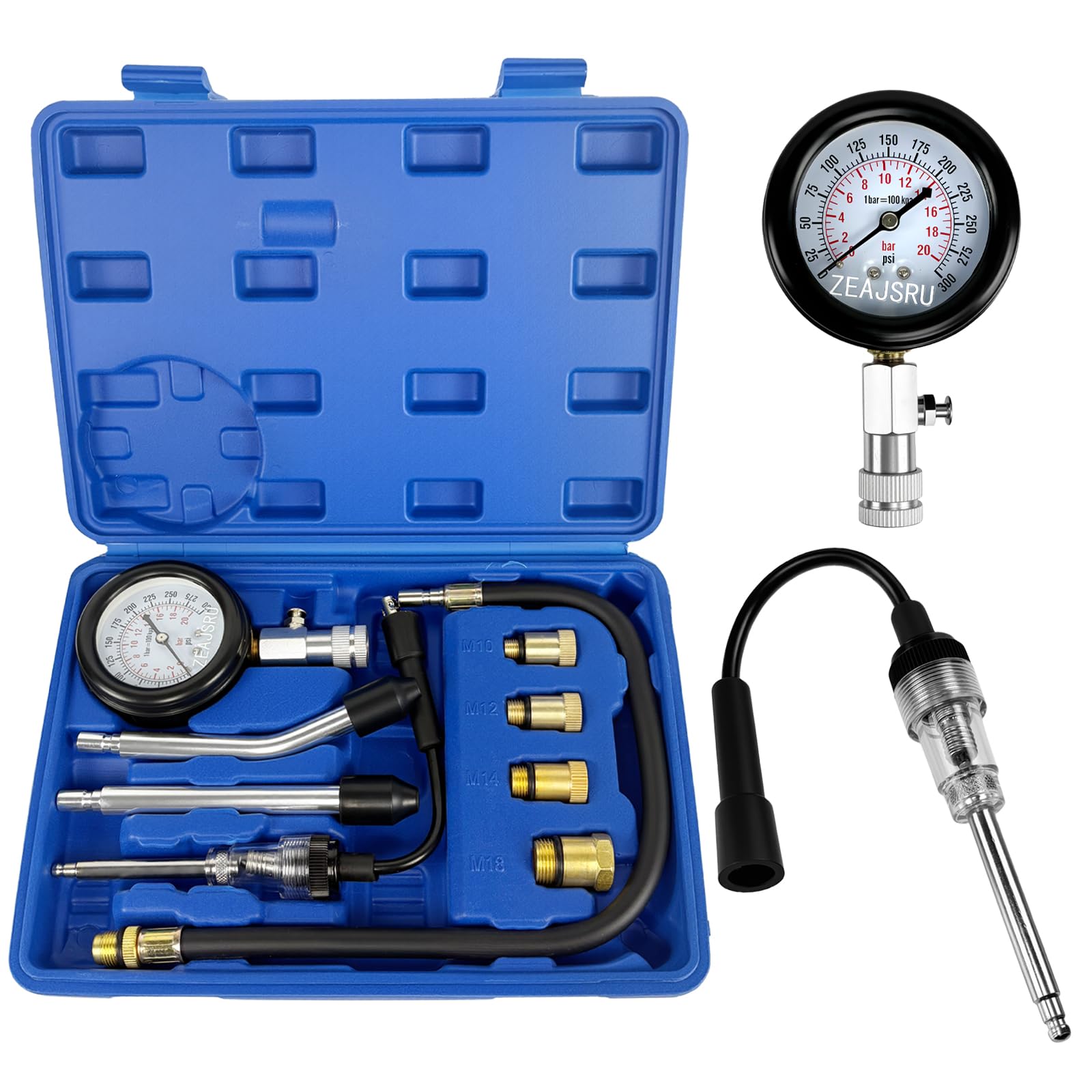 ZEAJSRU compression tester front view for car and motorcycle diagnostics.