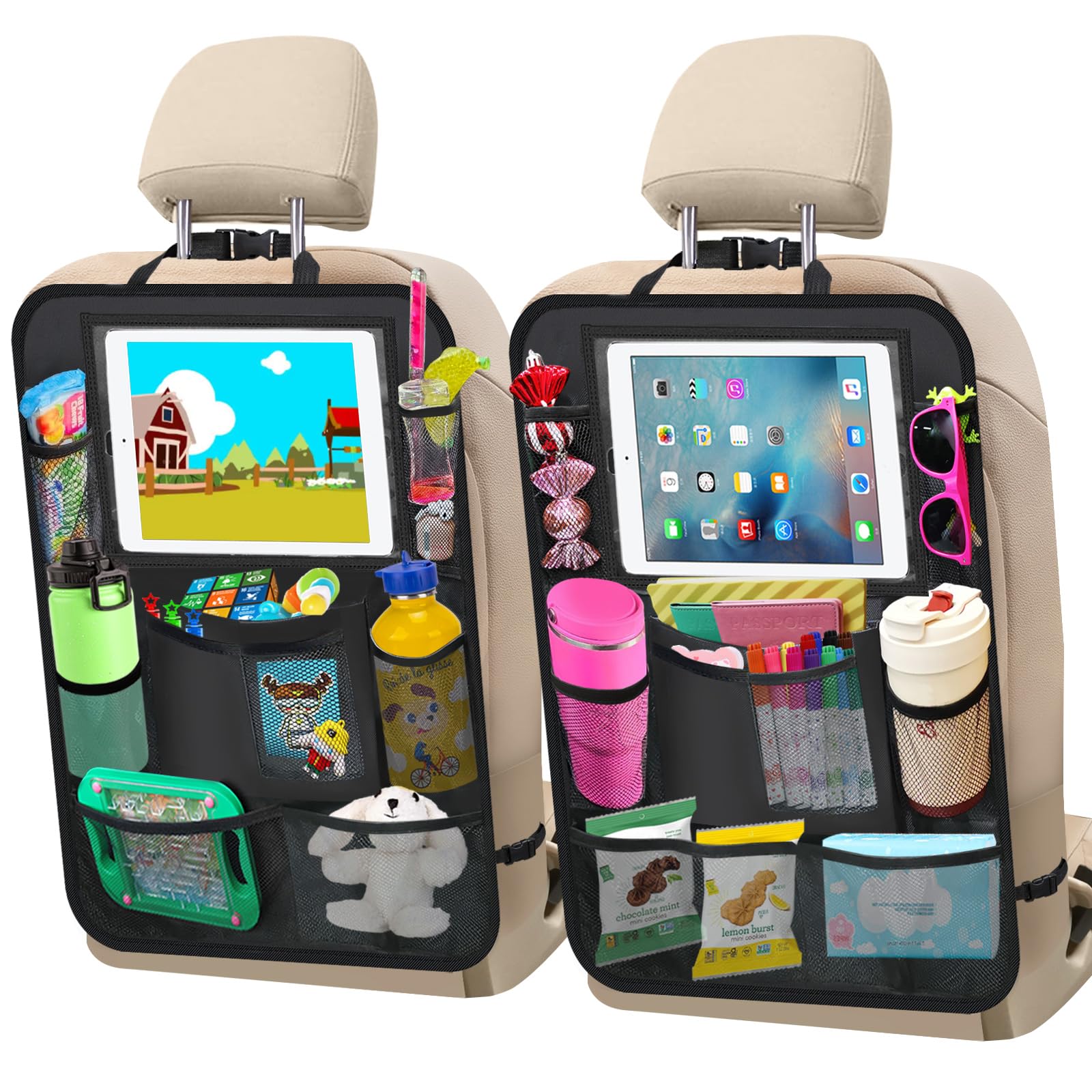Zecirl backseat organizer 2-pack keeps kids' essentials neatly stored for a tidy car.