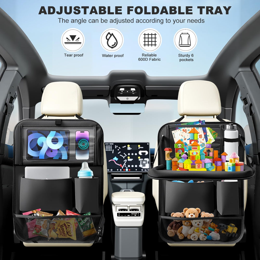 Zecirl backseat organizer with six pockets stores toys and snacks.