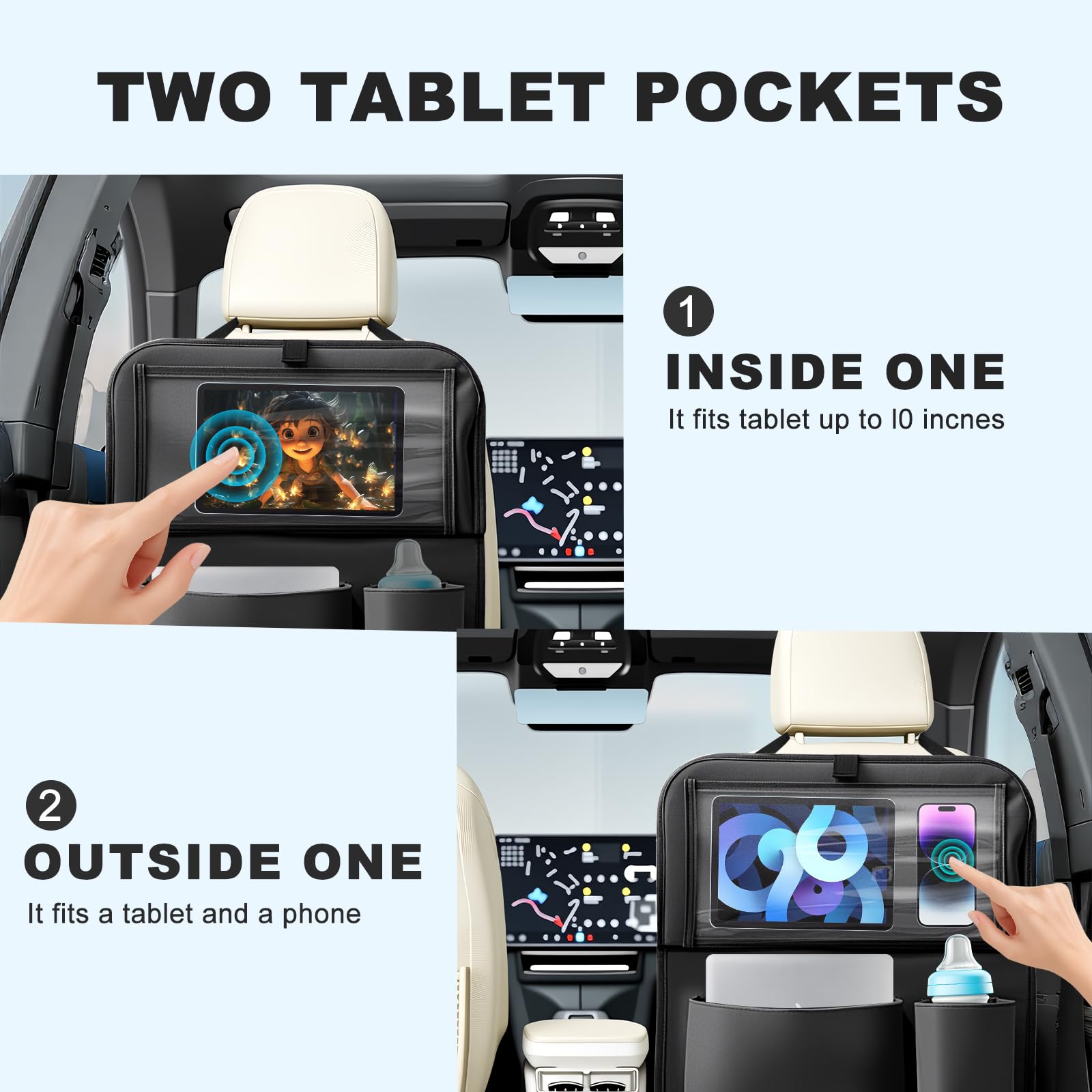 Zecirl tablet holder keeps devices accessible for kids during drives.