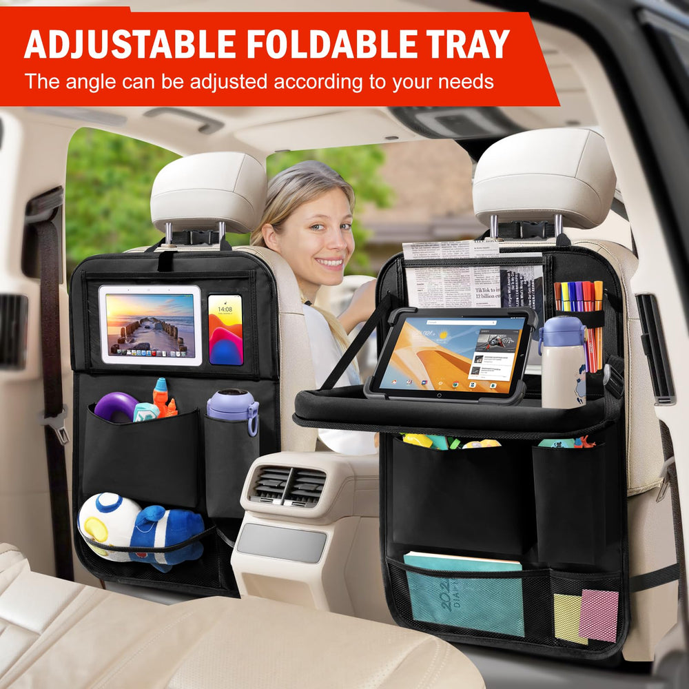 Zecirl black backseat organizer for clutter-free family car rides.