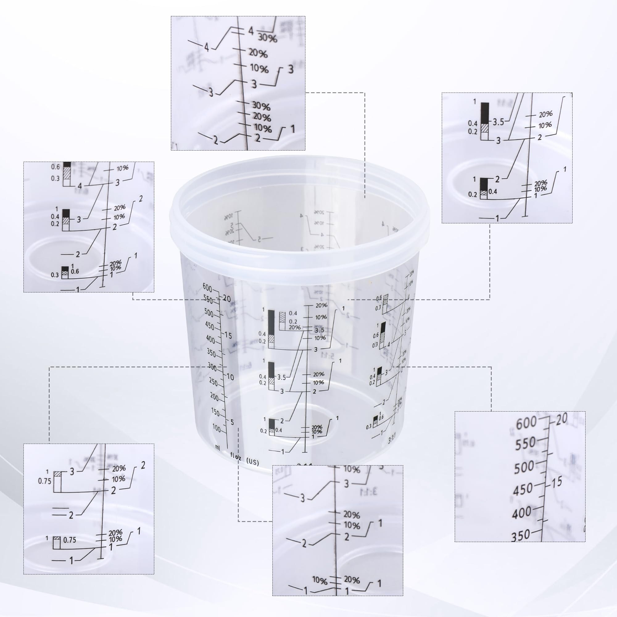 Zeinlenx cup shows clear graduations for precise mixing.