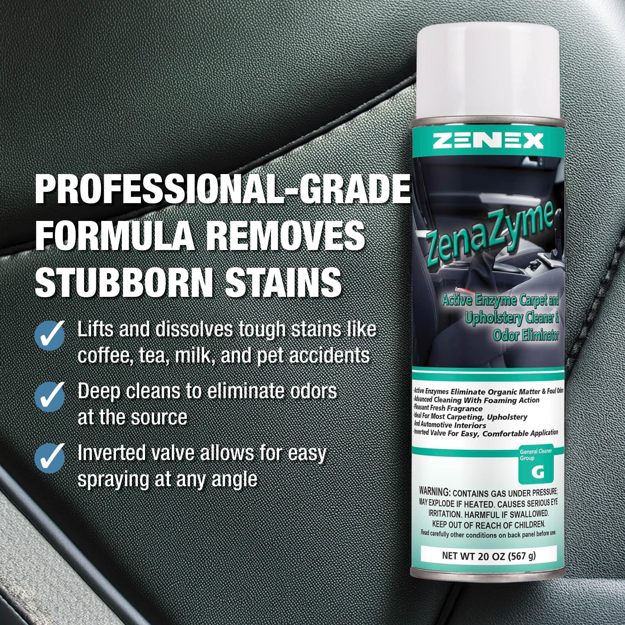 Zenex ZenaZyme foaming action lifts dirt from fibers for a thorough clean.