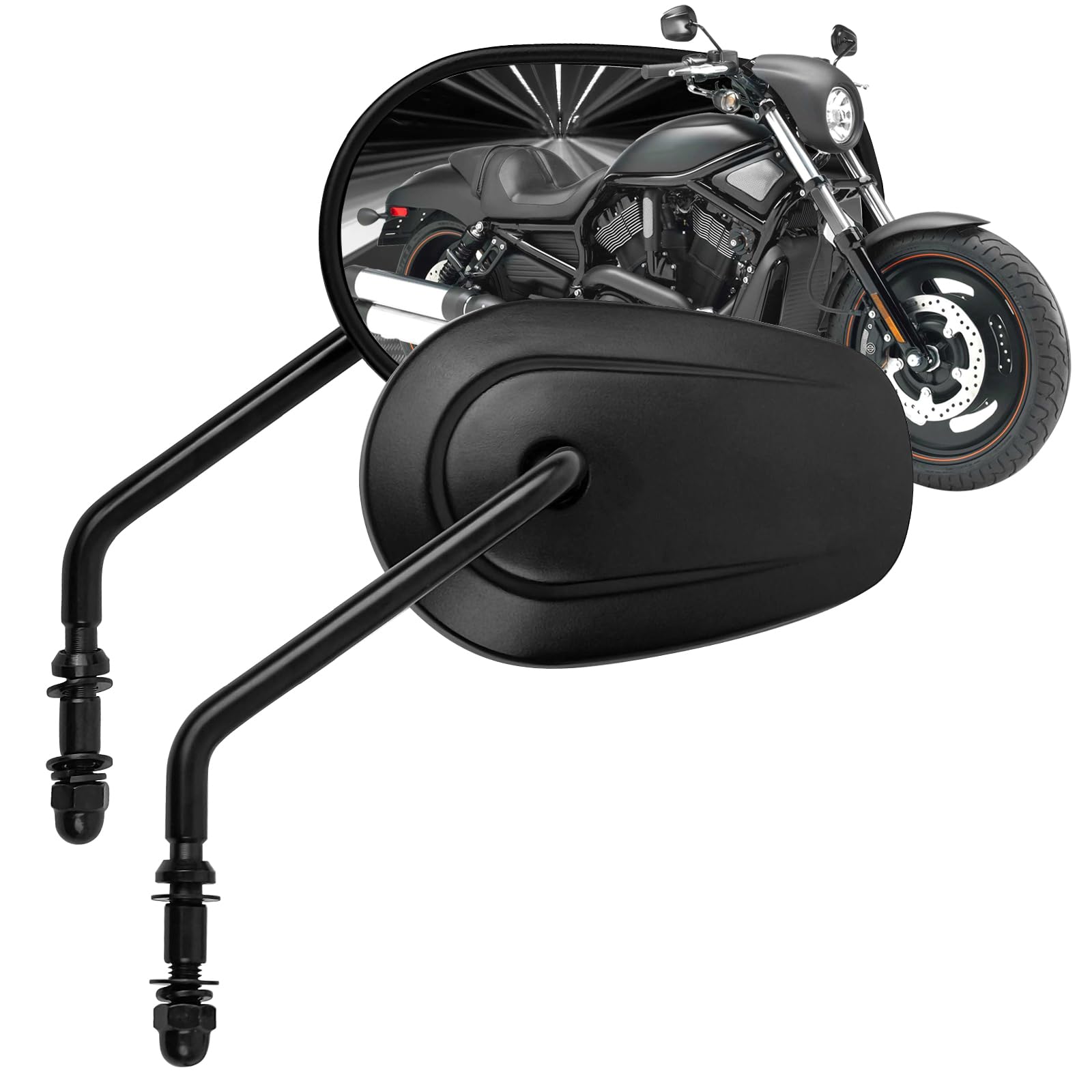 ZENTHOR black tapered mirrors with long stem for enhanced rear visibility on Harley bikes