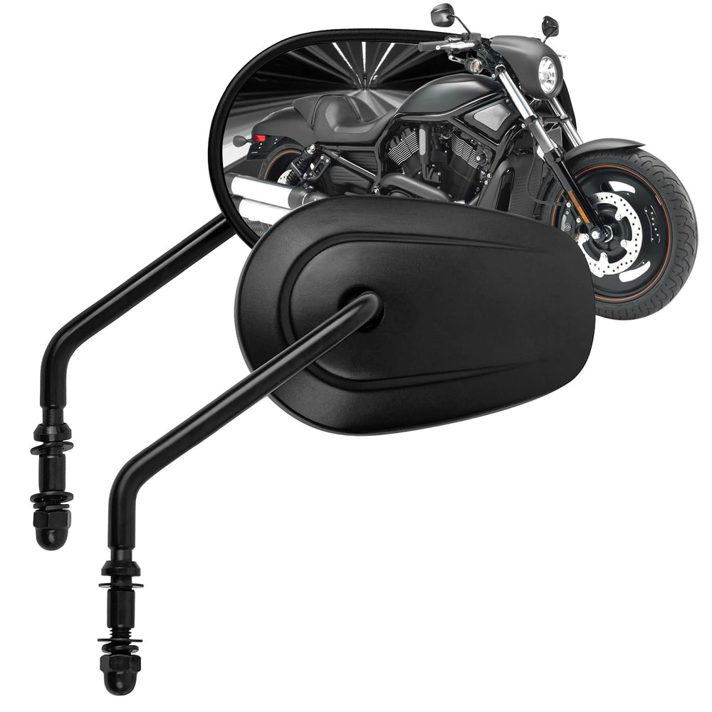 ZENTHOR black tapered mirrors with long stem for enhanced rear visibility on Harley bikes