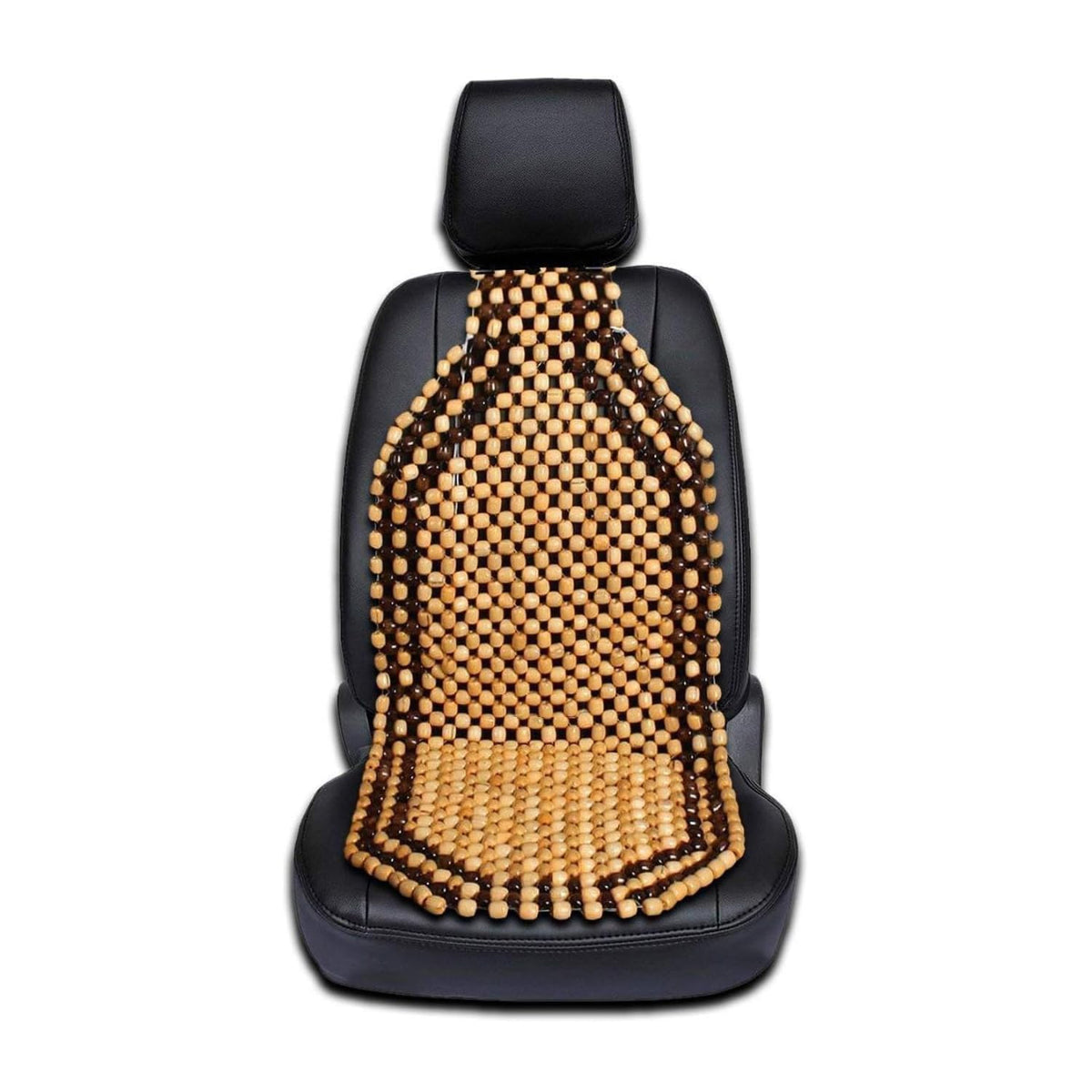 Zento Deals wood beaded cushion front view for relaxed driving comfort.