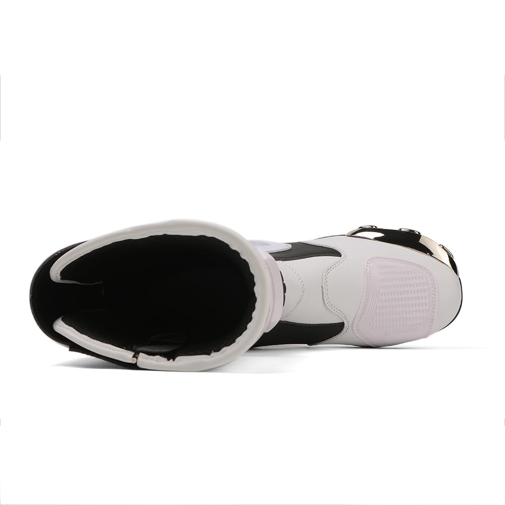 Zeozoom white riding boots, clear zipper-entry for easy on-off during rides