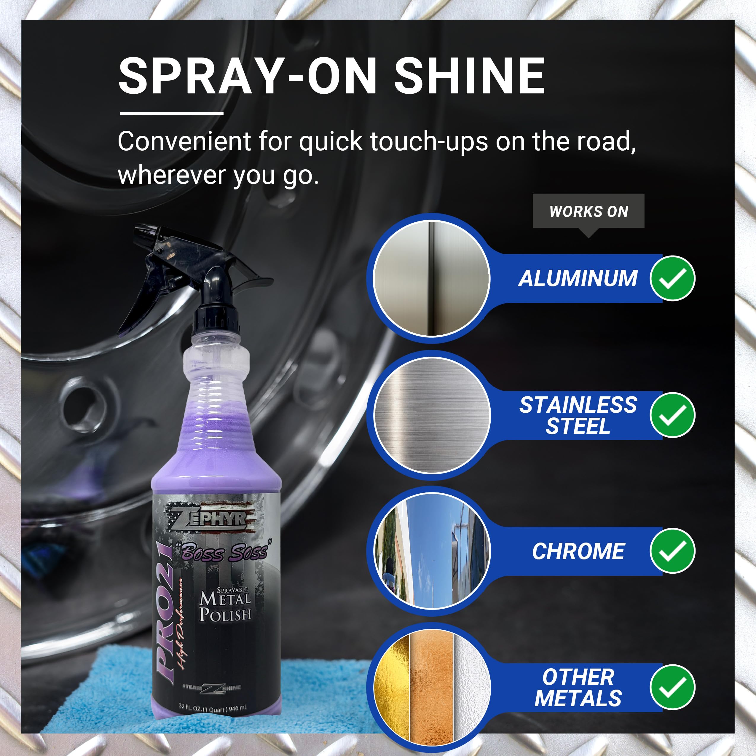 Zephyr Pro 21 Boss Soss on stainless steel surface delivering quick, even coverage