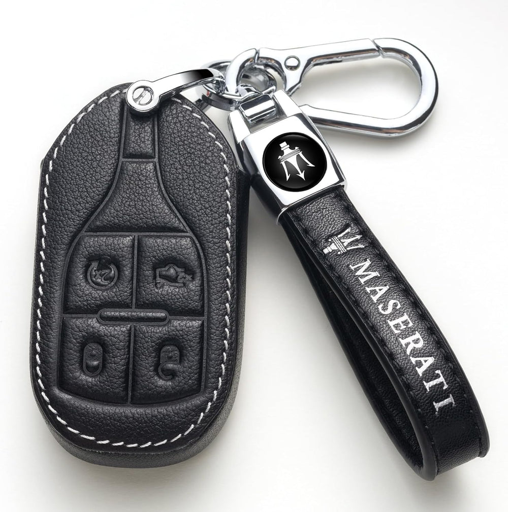 ZERAL Maserati Ghibli key fob cover, side angle showing premium leather grip
