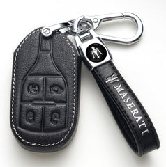 ZERAL Maserati Ghibli key fob cover, side angle showing premium leather grip