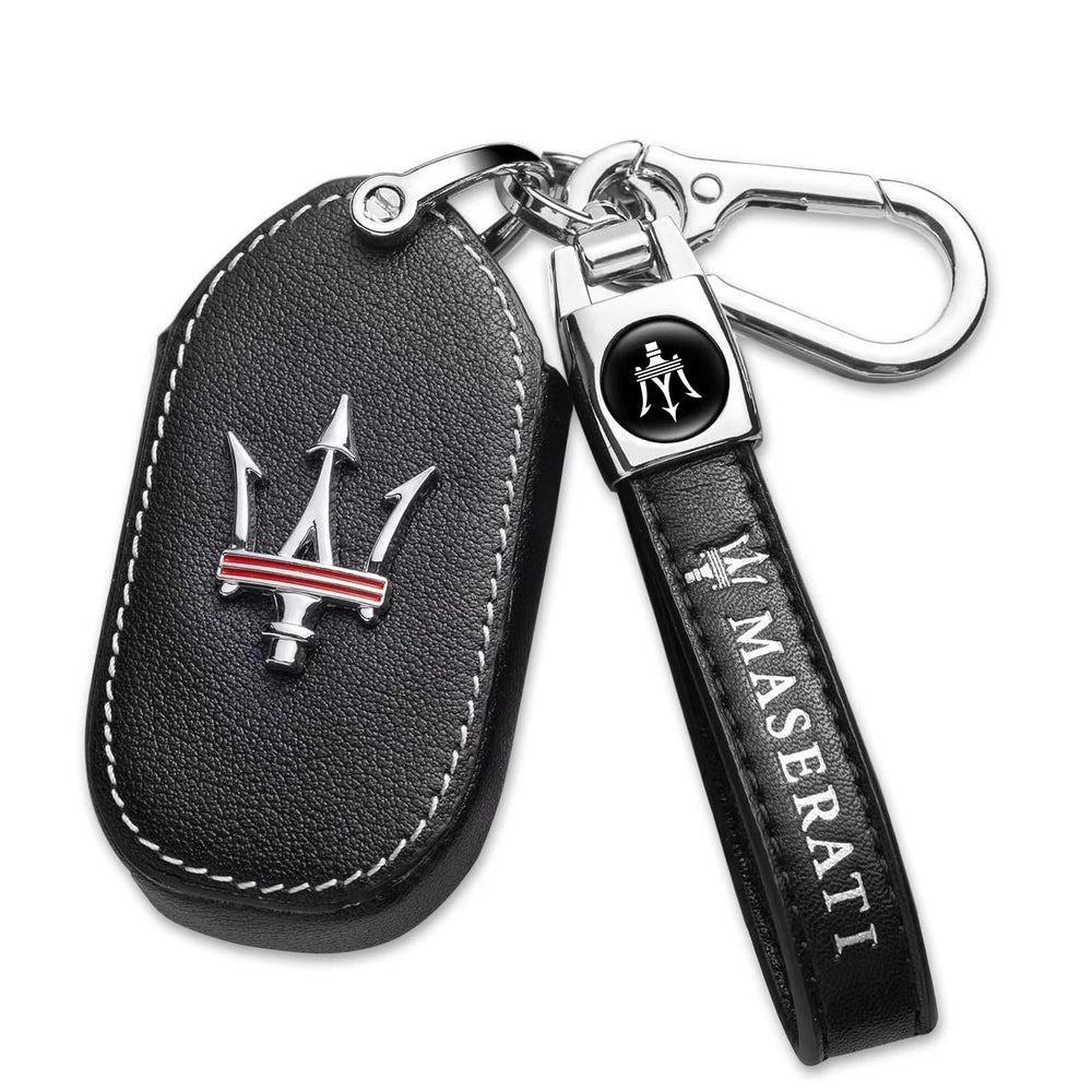 ZERAL leather key fob cover for Maserati Quattroporte, front view protects against scratches