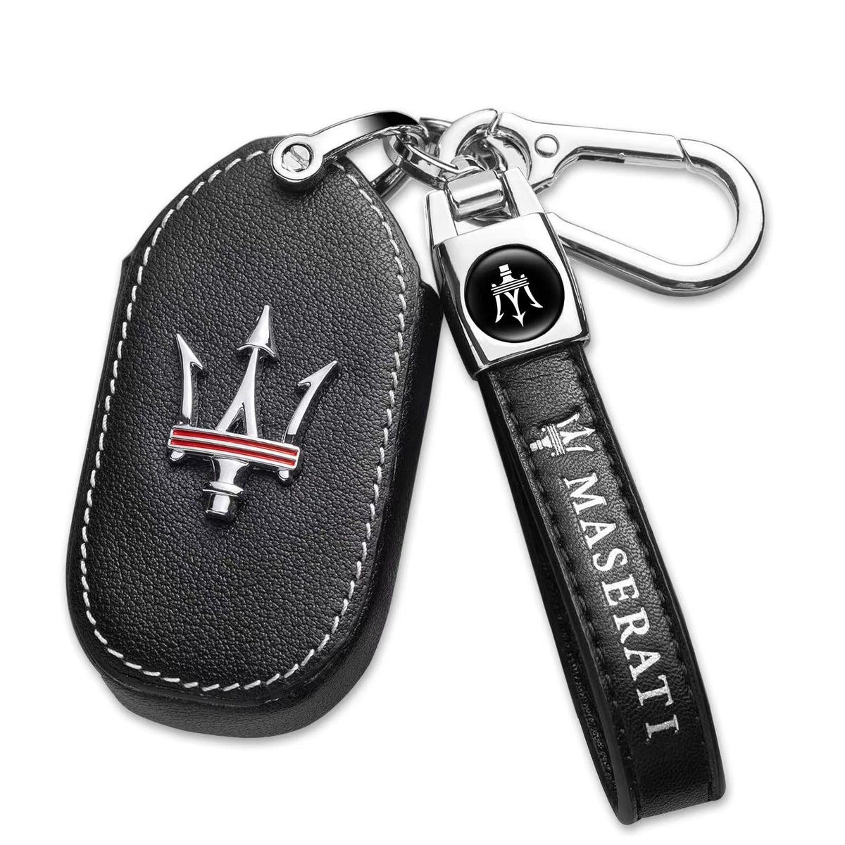 ZERAL leather key fob cover for Maserati Quattroporte, front view protects against scratches
