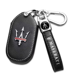 ZERAL leather key fob cover for Maserati Quattroporte, front view protects against scratches