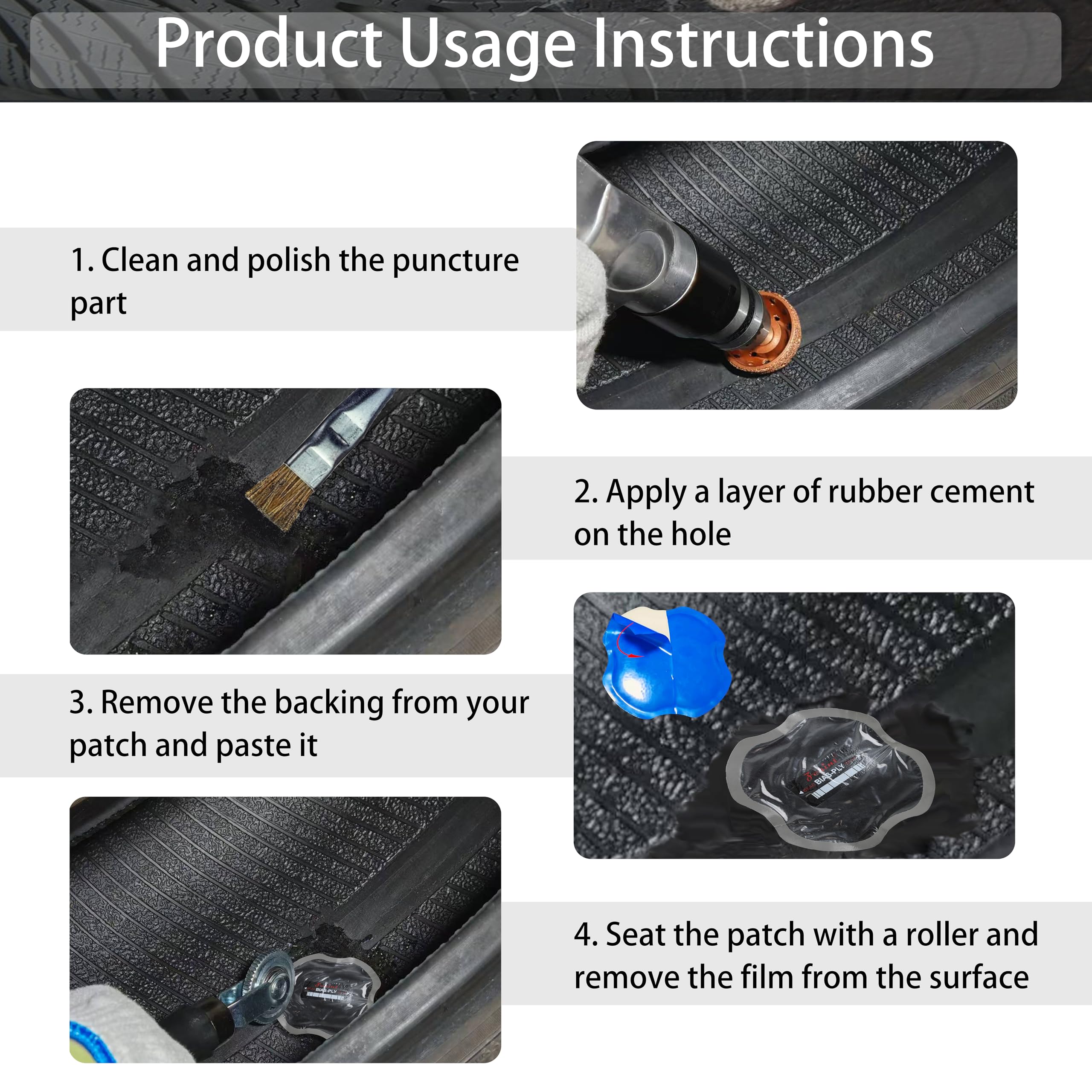 ZERINT bias-ply patch in use demonstrates nailhole reinforcement on tubeless tires