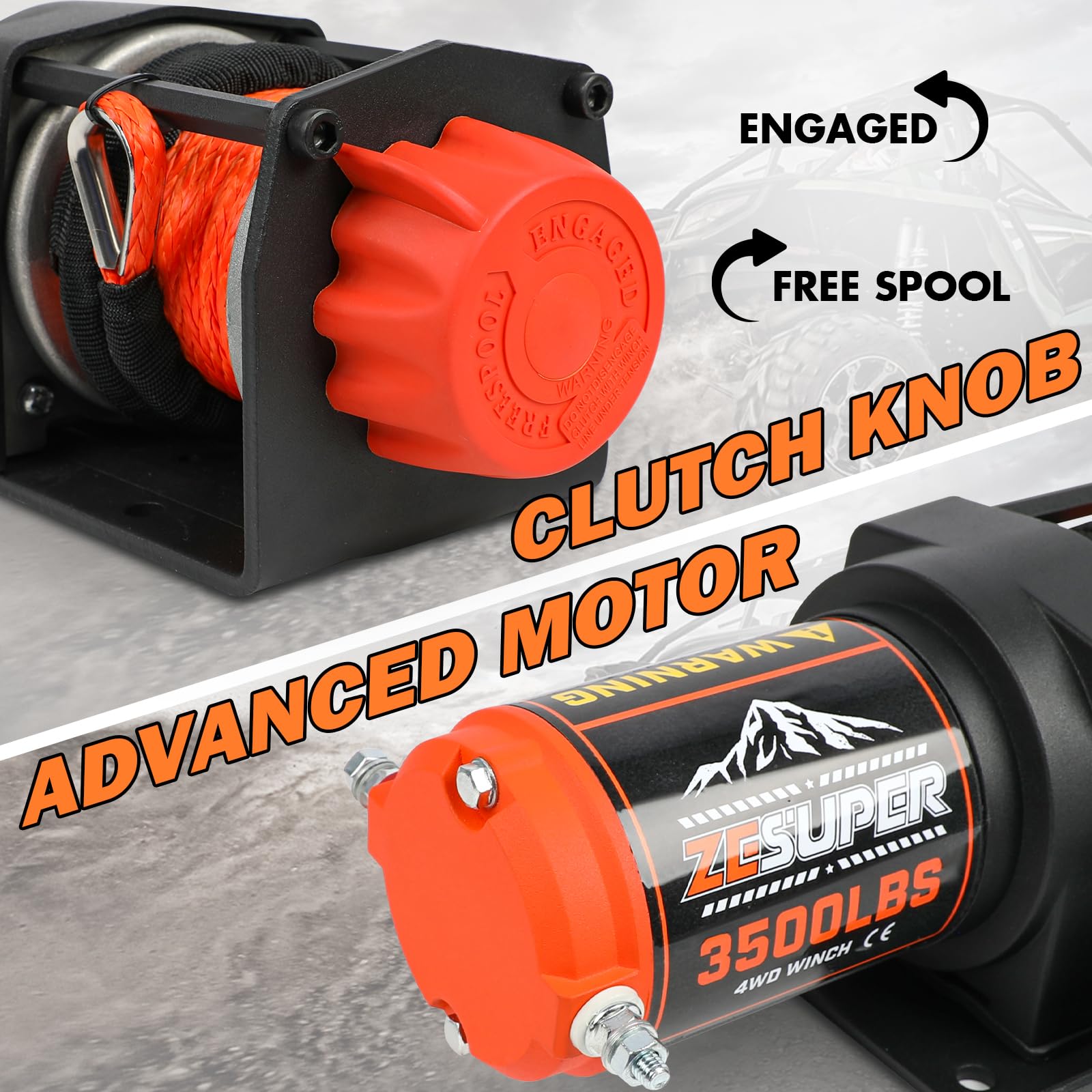 IP66 waterproof, rugged ZESUPER winch designed for harsh conditions.
