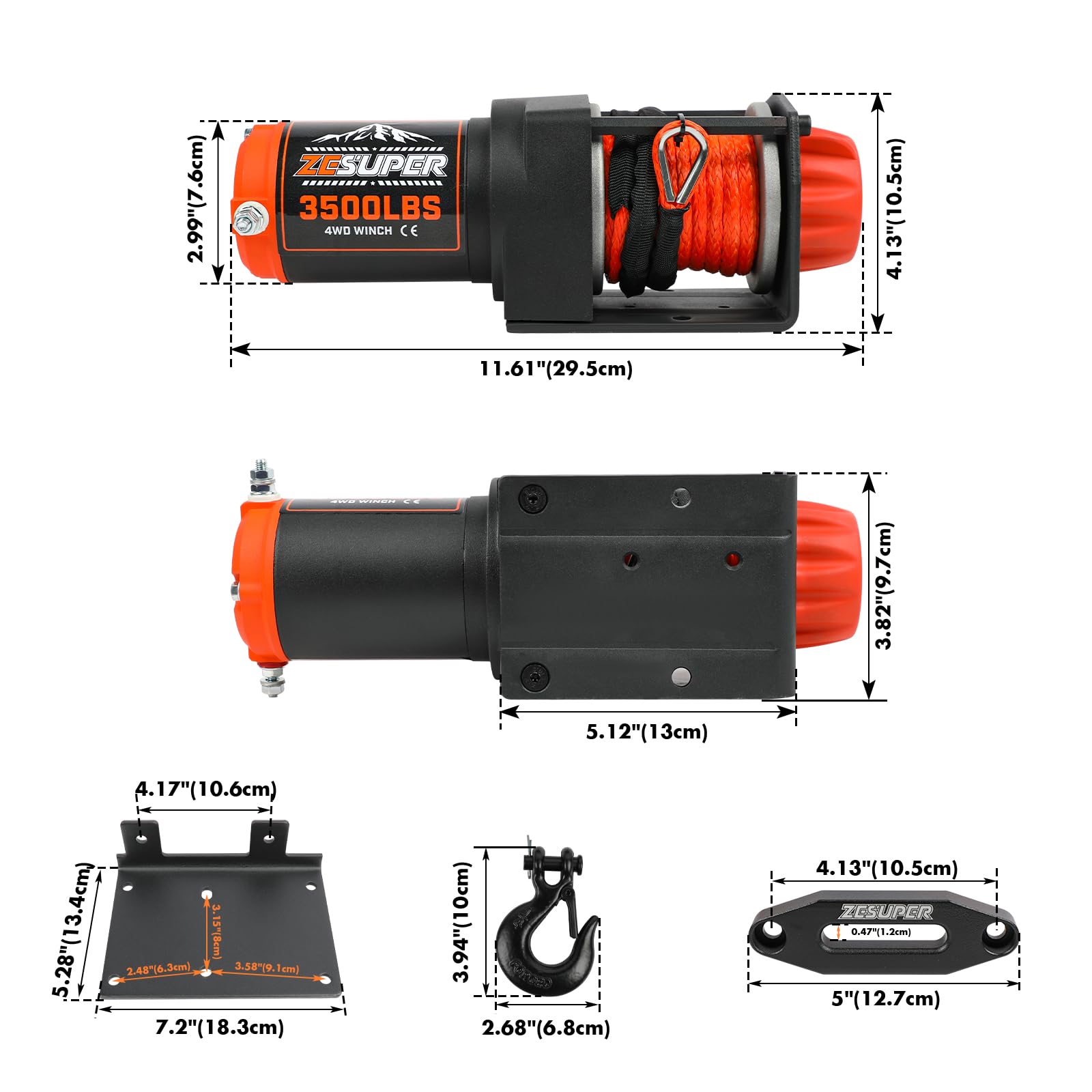 ZESUPER wireless remote control shown for versatile winch operation.