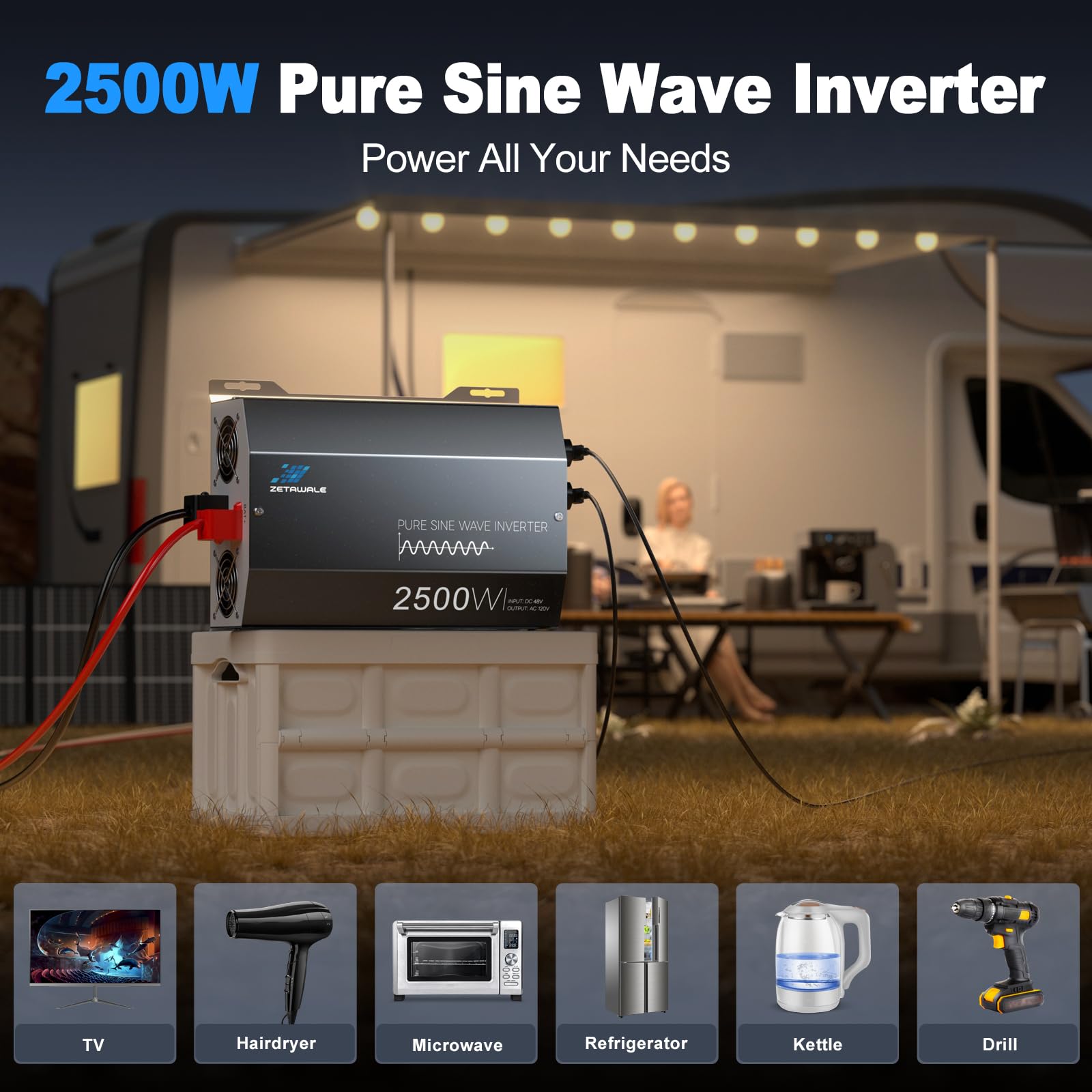 ZETAWALE 2500W inverter side vents highlighting heat management during continuous use.