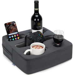 Zettfuly Couch Cup Holder Pillow on sofa keeps drinks within reach for relaxing moments