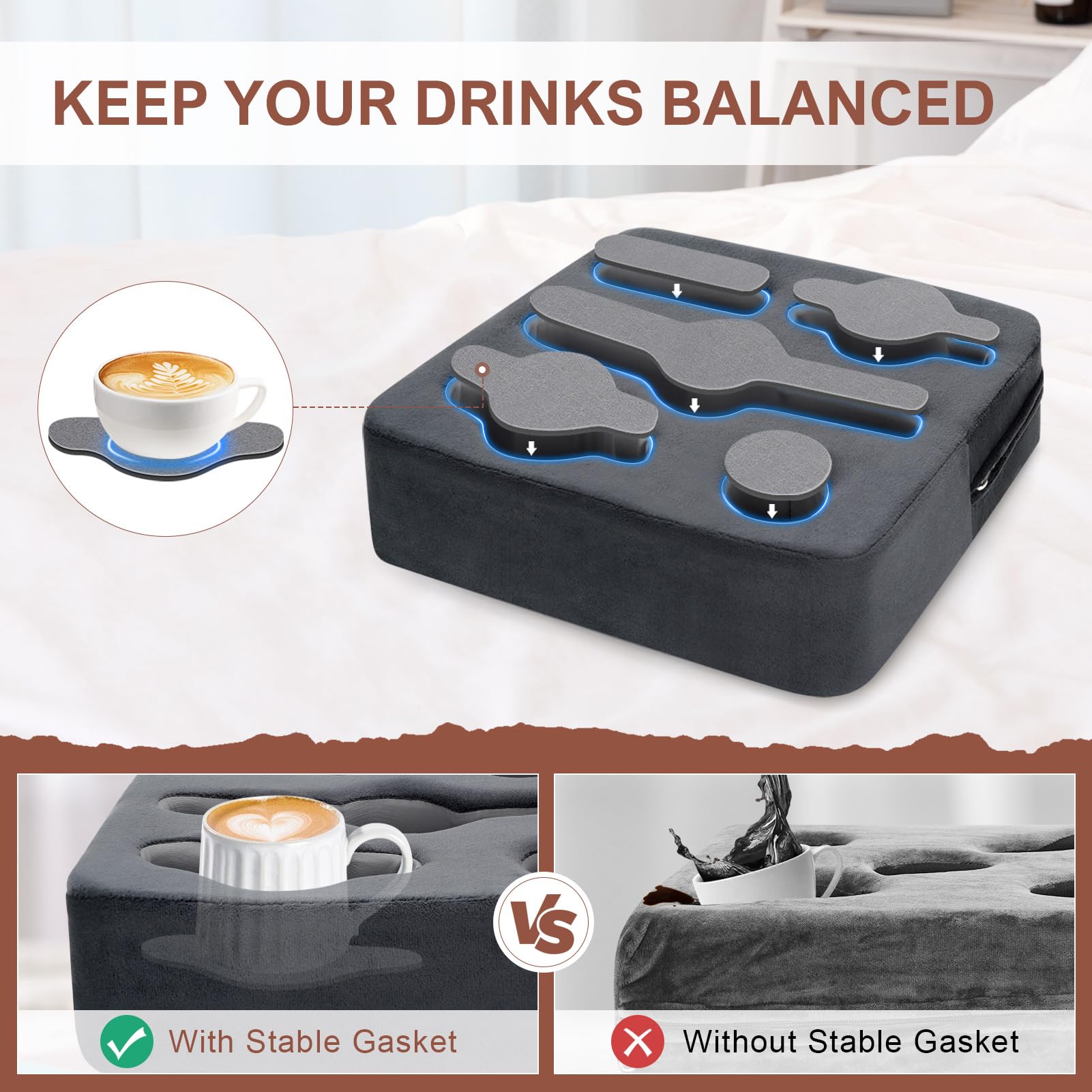 Zettfuly couch drink holder with non-slip base keeps beverages steady