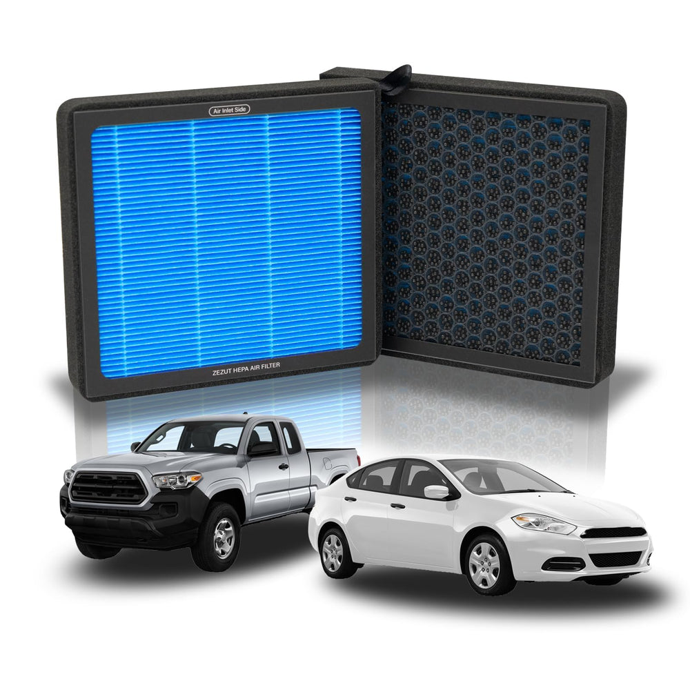 ZEZUT cabin air filter for Toyota Tacoma close-up showing precise fit and airflow.