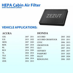 ZEZUT cabin air filter demonstrates HEPA standard performance.