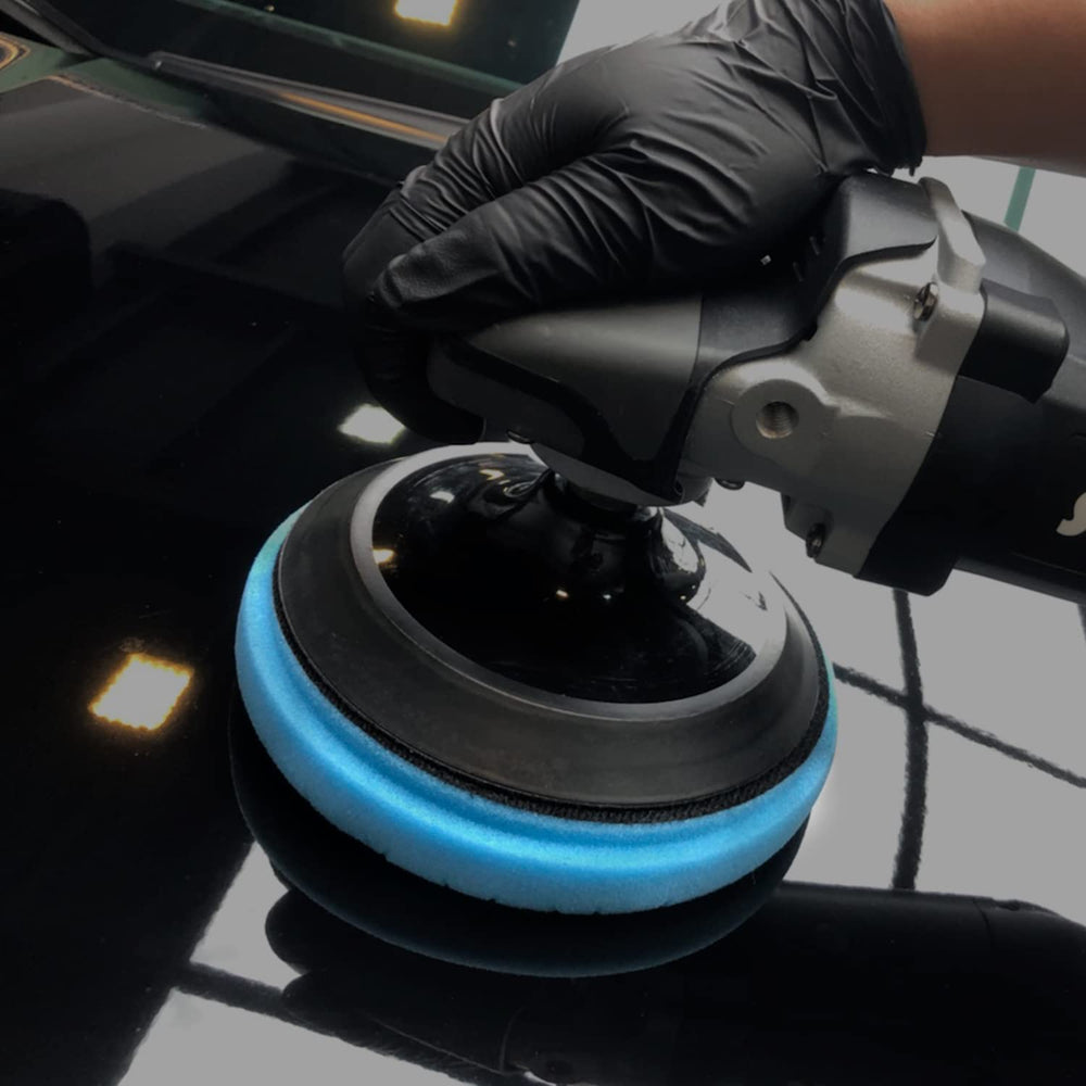 ZFE car detailing workflow with 7-piece polishing pad kit